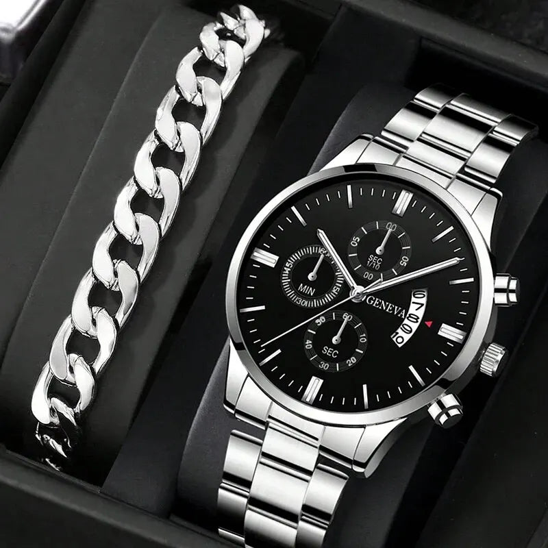 Fashion Men Watch – Luxurious quartz wristwatch with calendar and elegant bracelet.
