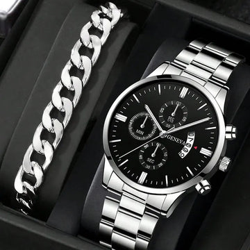 Fashion Men Watch – Luxurious quartz wristwatch with calendar and elegant bracelet.