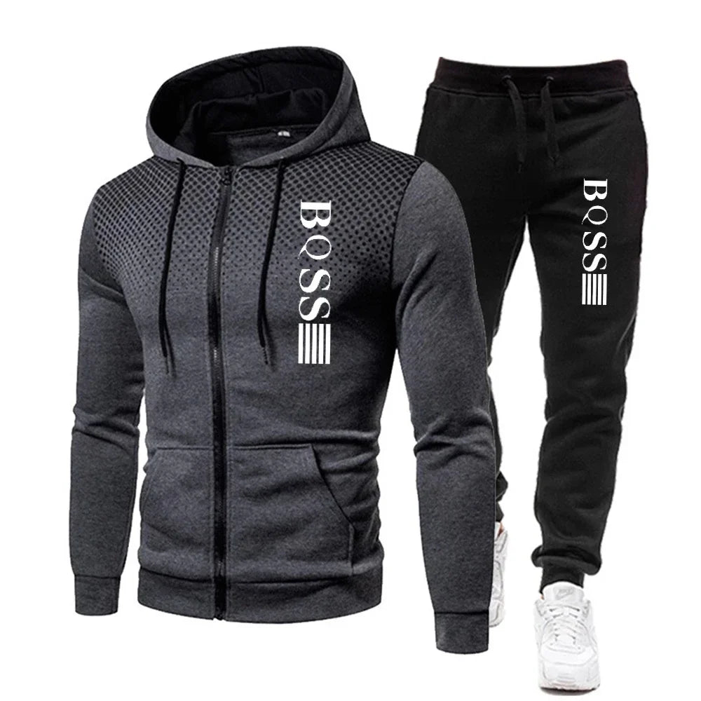 Men’s Tracksuit Set – Zipper Hoodie & Jogger Pants for Fitness