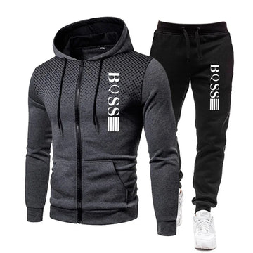 Men’s Tracksuit Set – Zipper Hoodie & Jogger Pants for Fitness