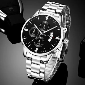 Luxury men's wristwatch in silver stainless steel.