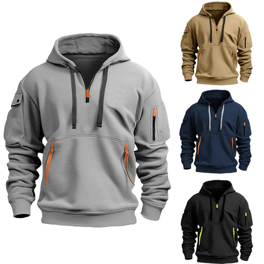 Unisex Fleece Hoodie – Multi-Pocket, Loose Fit & Fashion Style