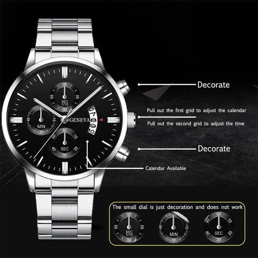 Luxury men's wristwatch in silver stainless steel.