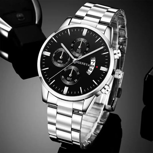 Fashion Men Watch – Luxurious quartz wristwatch with calendar and elegant bracelet.