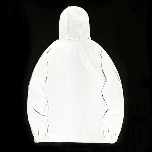 Full Reflective Hooded Jacket — Waterproof streetwear windbreaker with night-shine effect and casual unisex fit