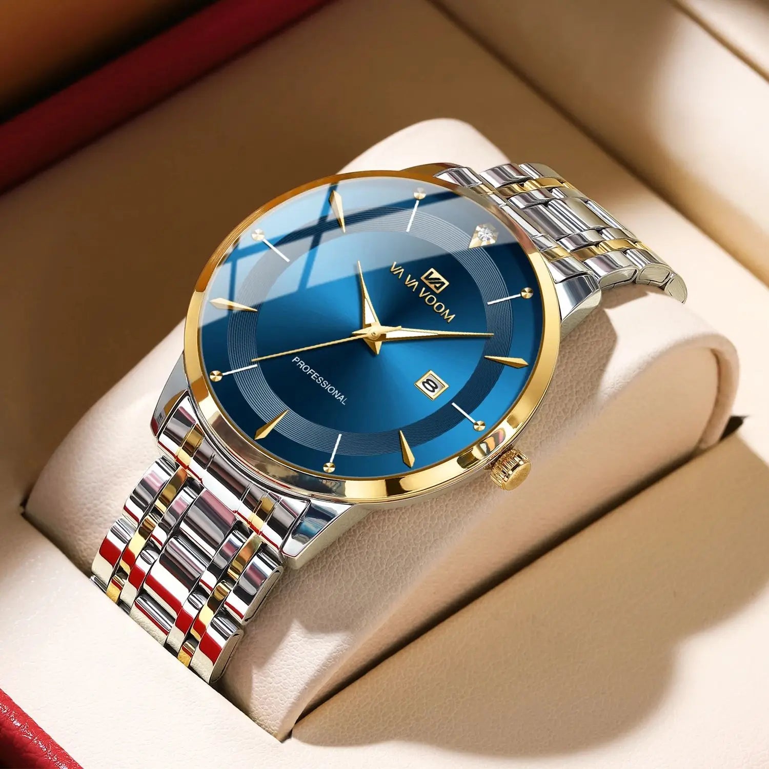 Men’s Luxury Watch – Stainless Steel, Rhinestone & Quartz Movement