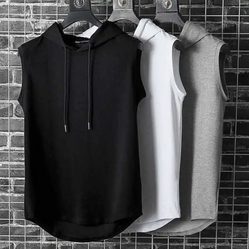 Men’s Hooded Tank Top – Sleeveless, Solid Color & Hip Hop Style