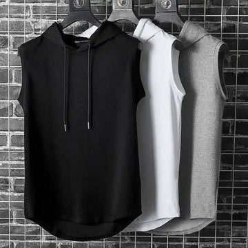 Men’s Hooded Tank Top – Sleeveless, Solid Color & Hip Hop Style